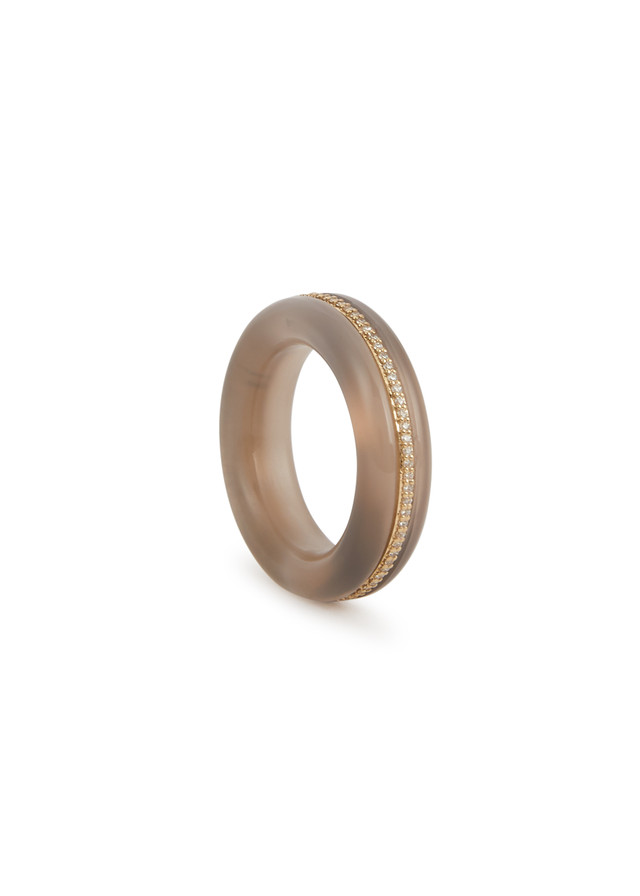 Stone Linings Ring - Grey Agate white Diamonds