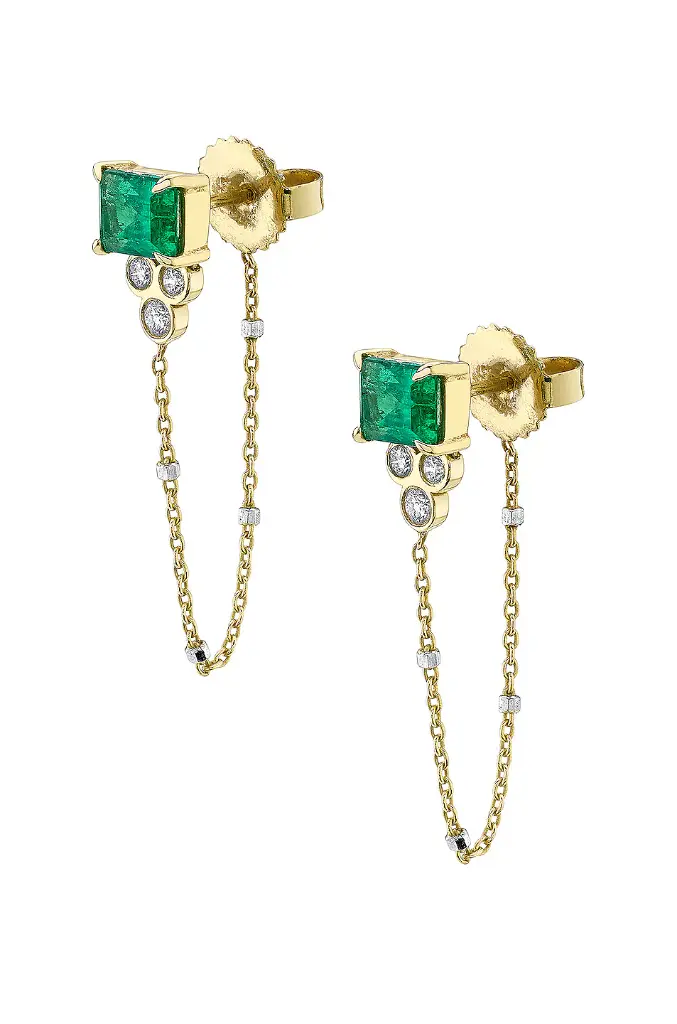Emerald Triple Twinkle Chain Earrings