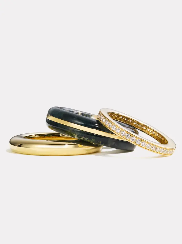 Classic Ring Stack - Moss Agate