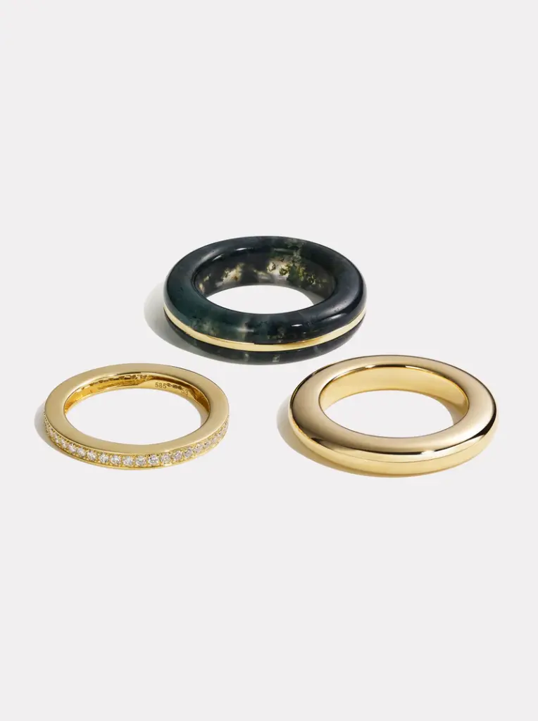 Classic Ring Stack - Moss Agate