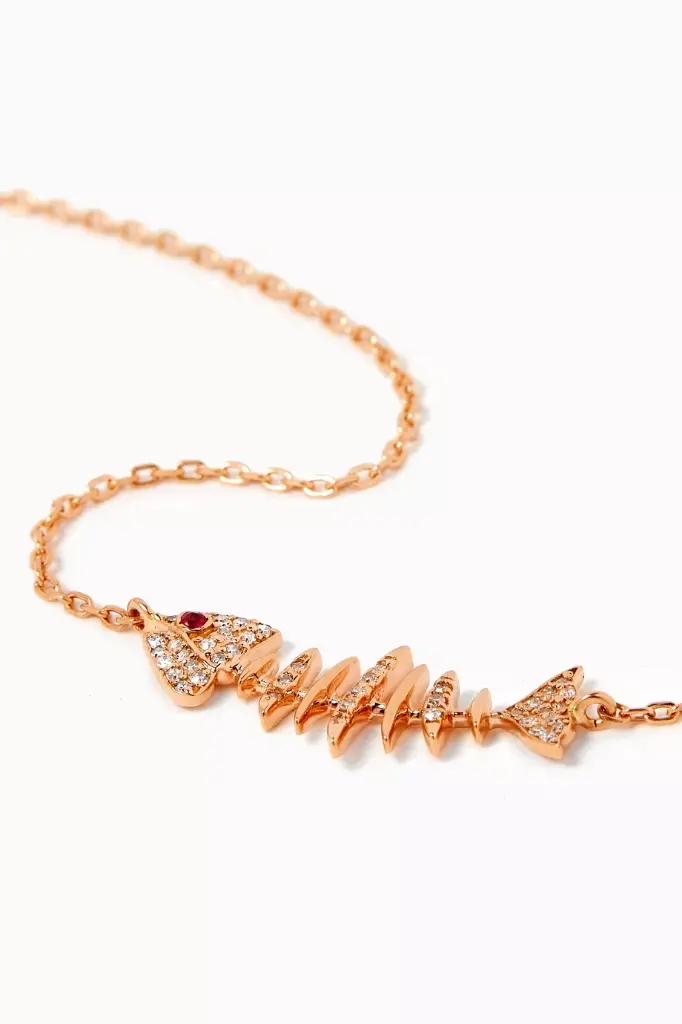 Wishbone Side Necklace - Ruby Eye with Diamonds