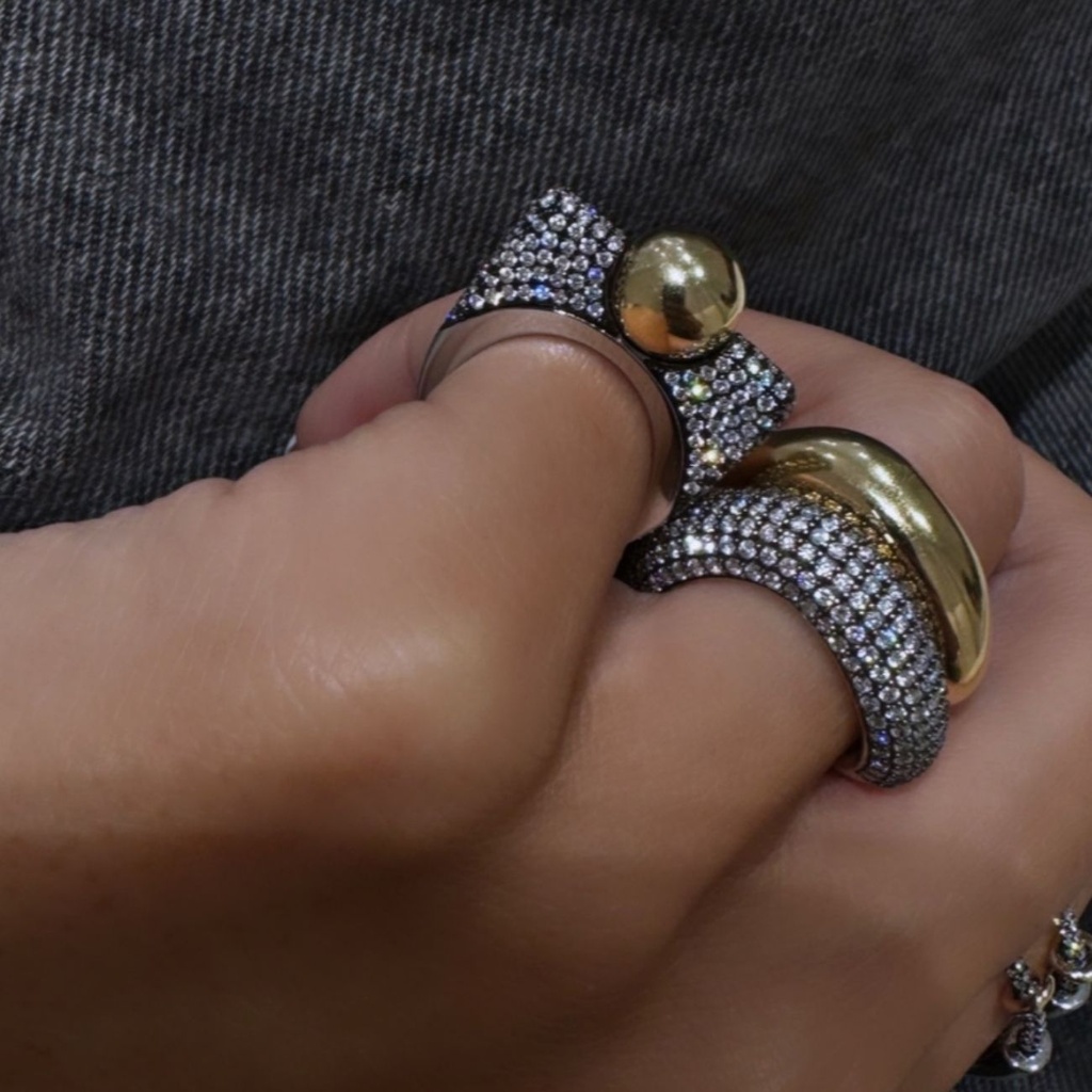 Ring Ball Ball Pave Black Gold 