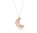 Mini Crescent Moon Inlay Pendant - Pink Opal 