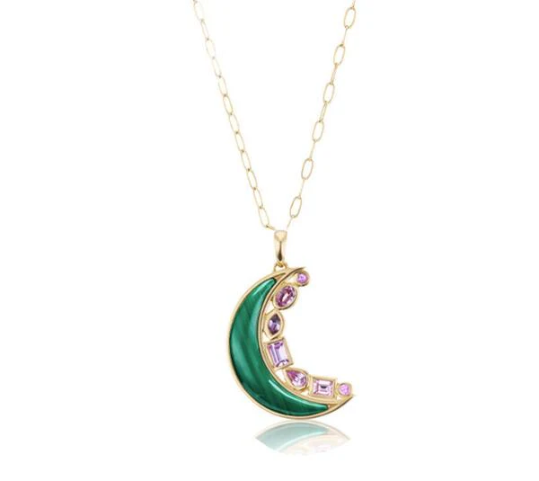 Mini Crescent Moon Inlay Pendant - Malachite