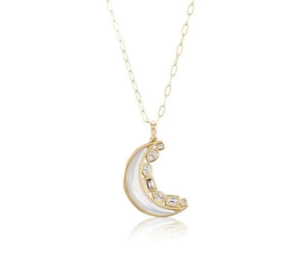 Mini Crescent Moon Inlay Pendant - Mother of Pearl