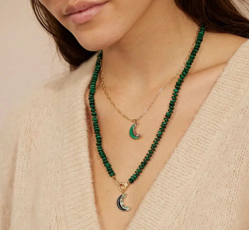 Mini Crescent Moon Inlay Pendant - Onyx 