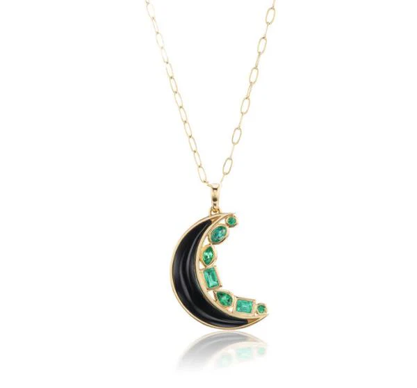 Mini Crescent Moon Inlay Pendant - Onyx 