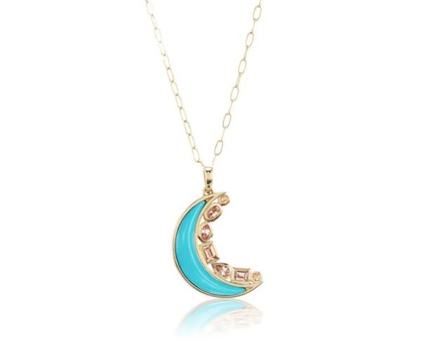 Mini Crescent Moon Inlay Pendant - Turquoise