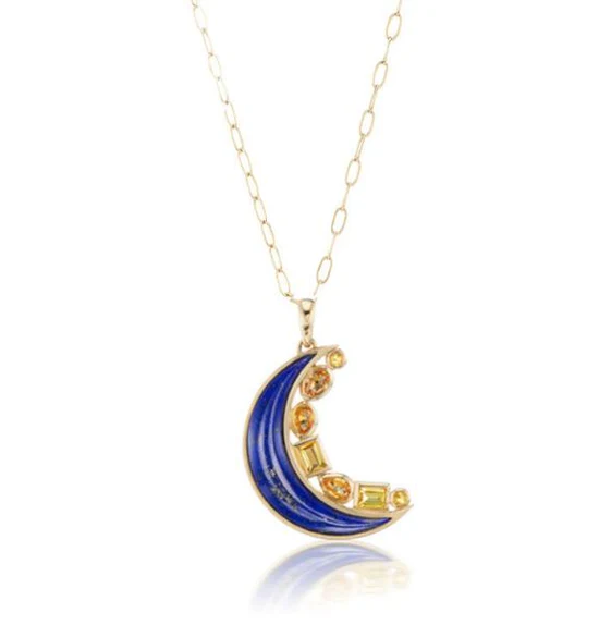 Mini Crescent Moon Inlay Pendant - Lapis 