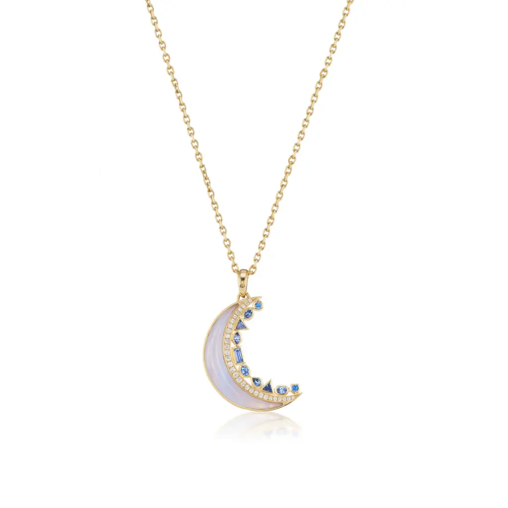 Crescent Moon Inlay Pendant - Blue Lace Agate