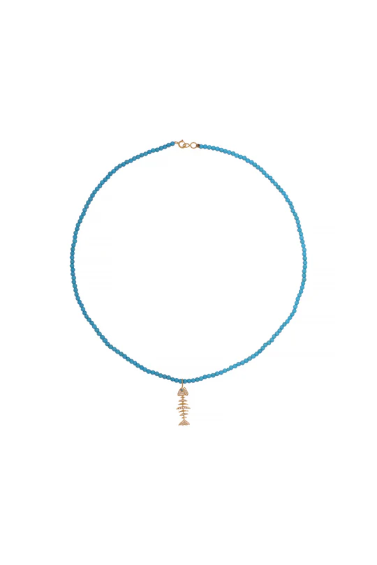 Beaded Wishbone Necklace - Turquoise Beads