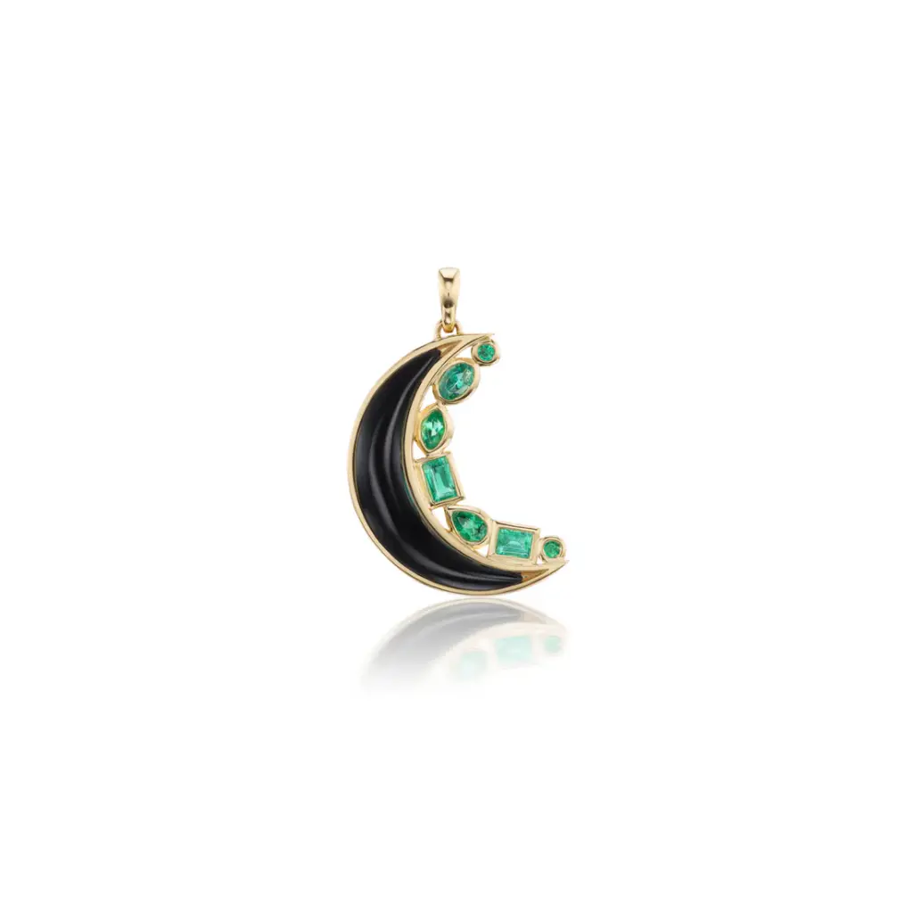 Mini Crescent Moon Inlay Pendant - Onyx 