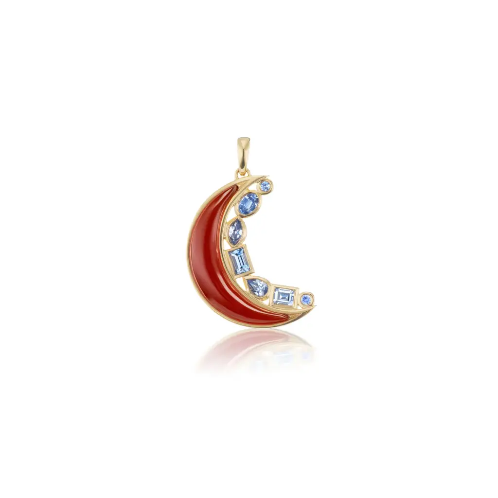 Mini Crescent Moon Inlay Pendant - Carnelian 