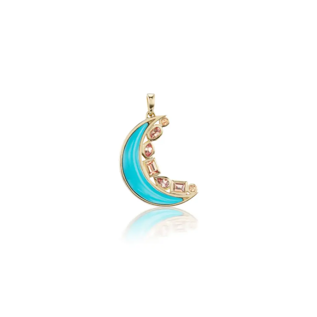 Mini Crescent Moon Inlay Pendant - Turquoise