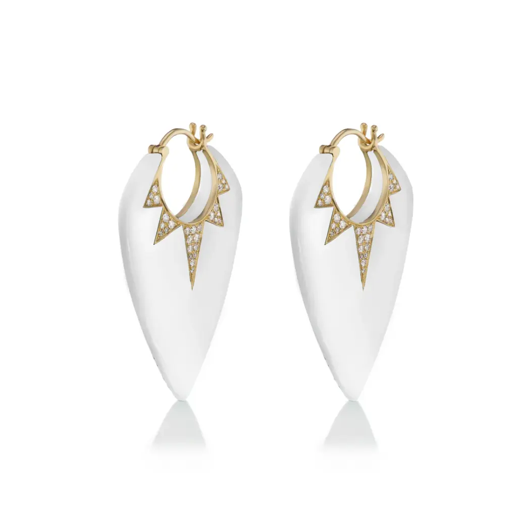 Large Guitar Pick Earrings - White Onyx 