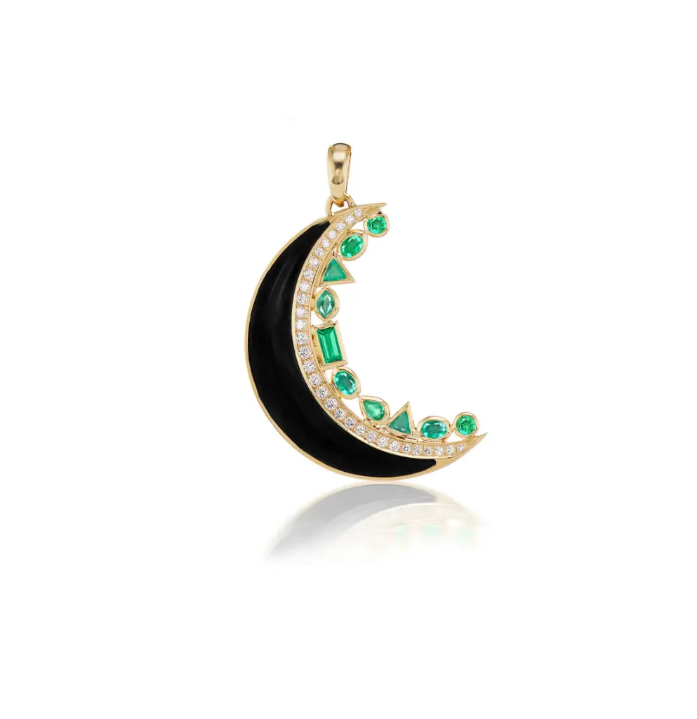 Crescent Moon Inlay Pendant - Onyx