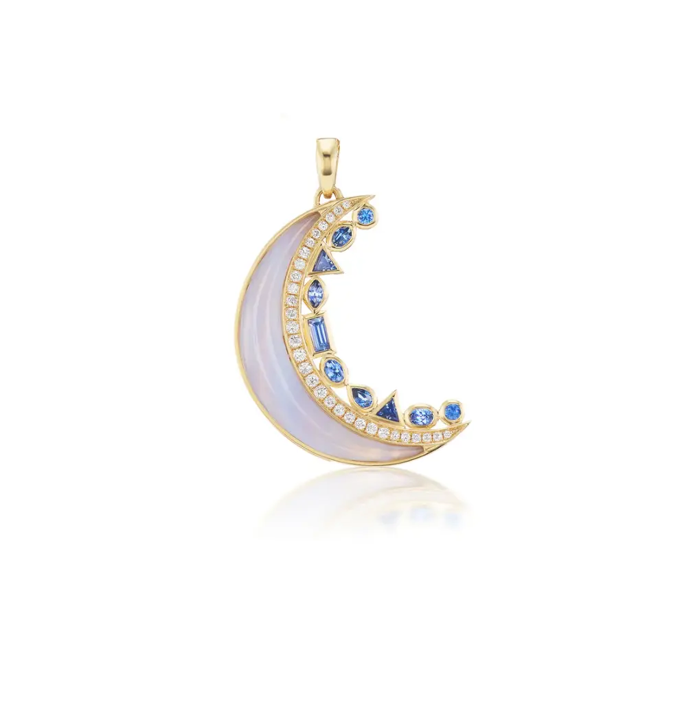 Crescent Moon Inlay Pendant - Blue Lace Agate