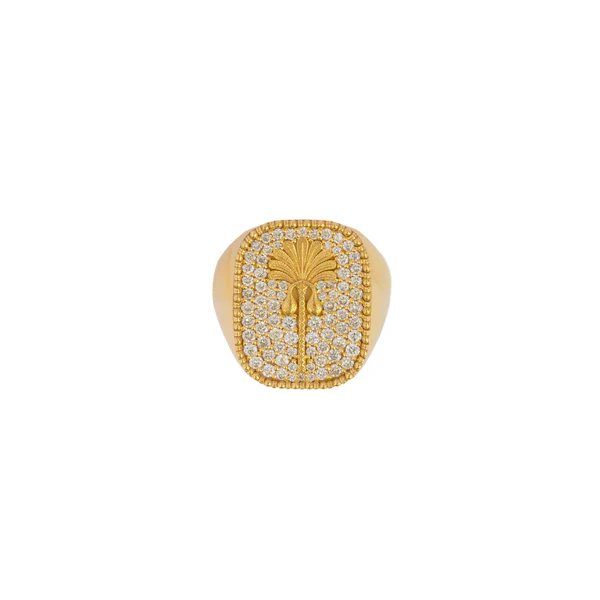 Diamond Palm Tree Ring in Yellow Gold