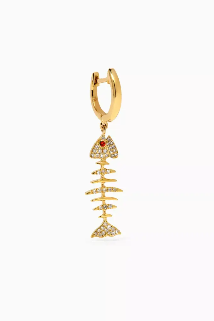 Wishbone Hoop Drop Single Earring - Yellow Gold