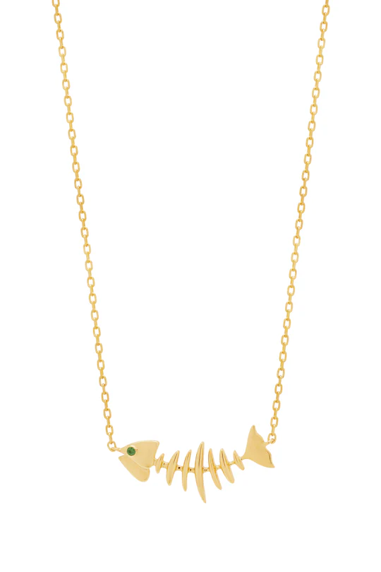 Baby Wishbone Side Necklace - Emerald Eye