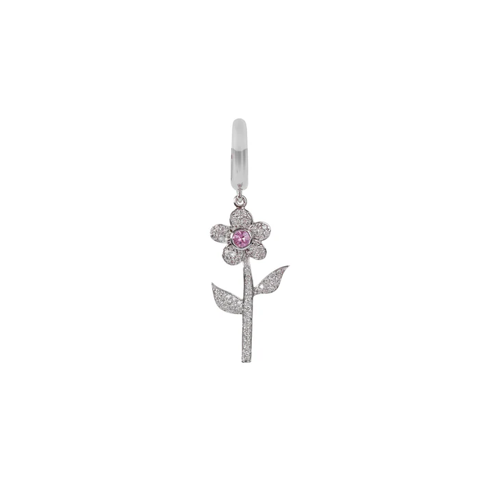 Single Diamond Flower Earring in White Gold