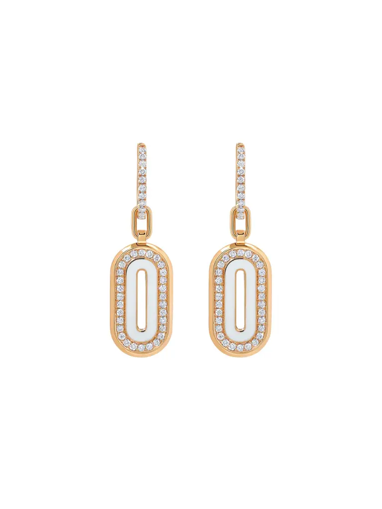 Battuta Bone White Pendant Drop Earrings - Rose Gold