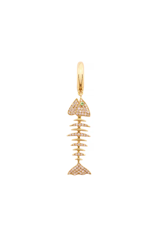 Wishbone Hoop Earring Big - Emerald Eye with Diamonds