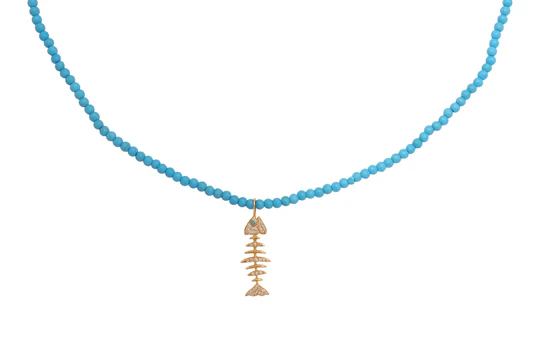 Beaded Wishbone Necklace - Turquoise Beads