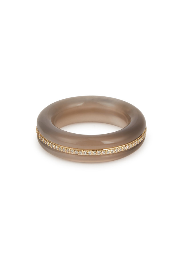 Stone Linings Ring - Grey Agate white Diamonds
