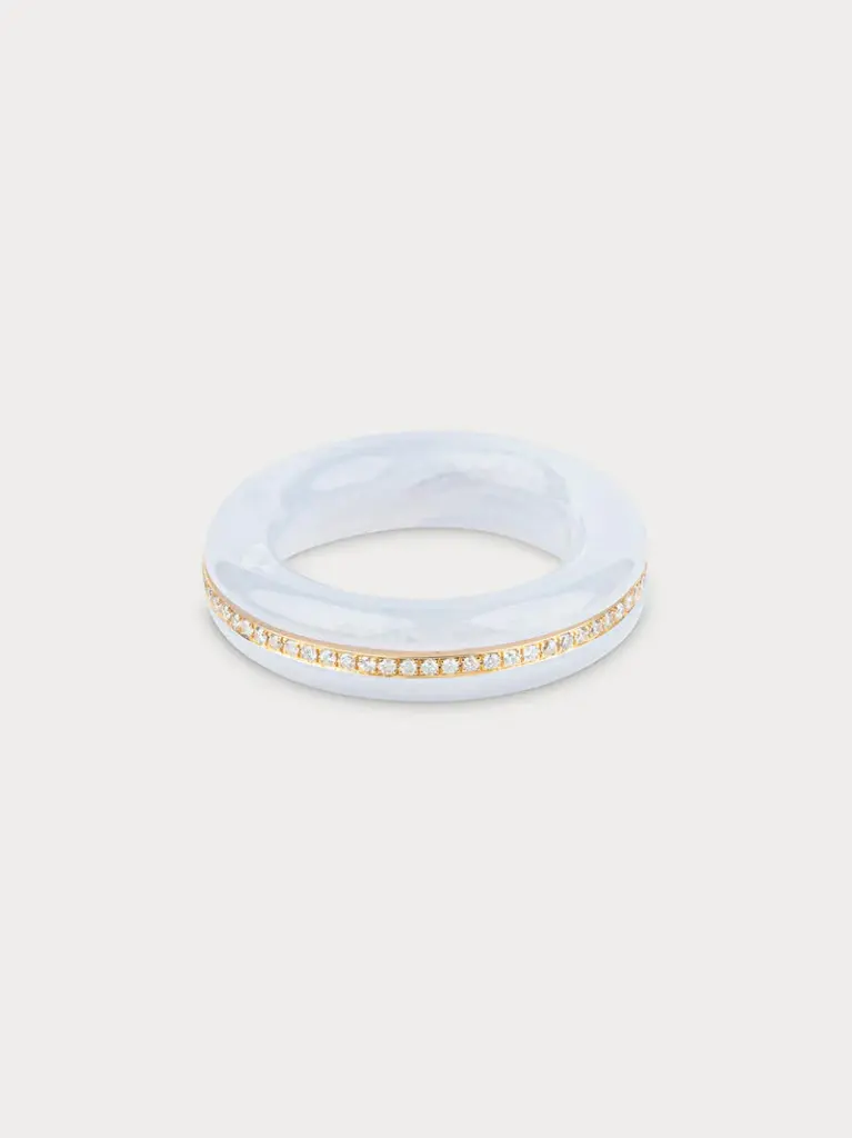 Stone Linings Ring - White Agate with White Diamonds