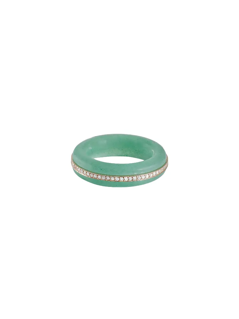 Stone Linings Ring - Green Aventurine with White Diamonds