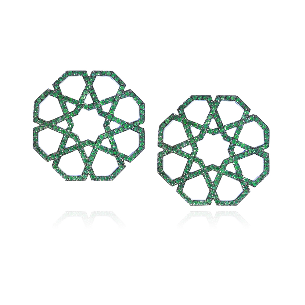 Arabesque Deco - White Gold Earrings With Emeralds 