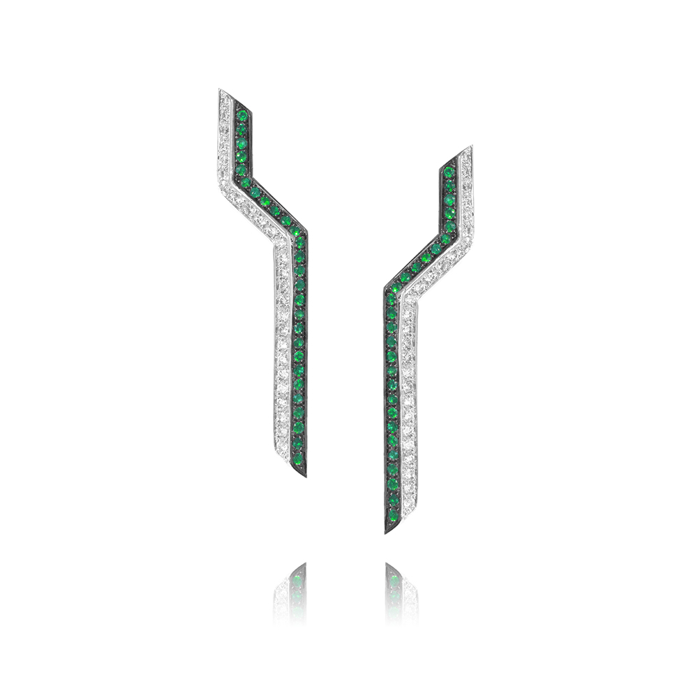 Phoenician Script-White Gold Earrings With Emeralds