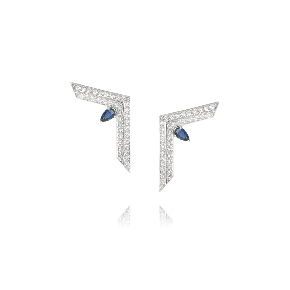 Phoenician Script-White Gold Earrings With Diamonds and Sapphires