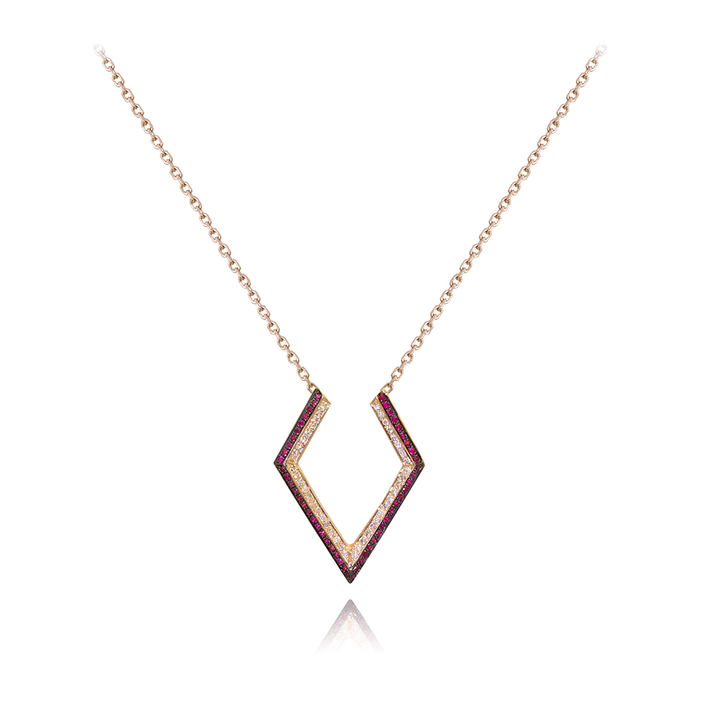 Phoenician Script-Rose Gold Necklace With Ruby and Diamond