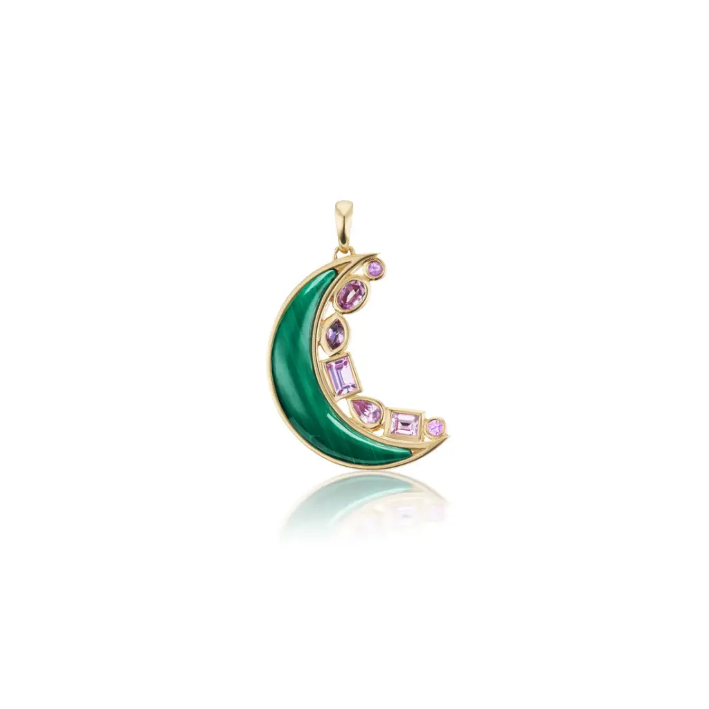 Mini Crescent Moon Inlay Pendant - Malachite