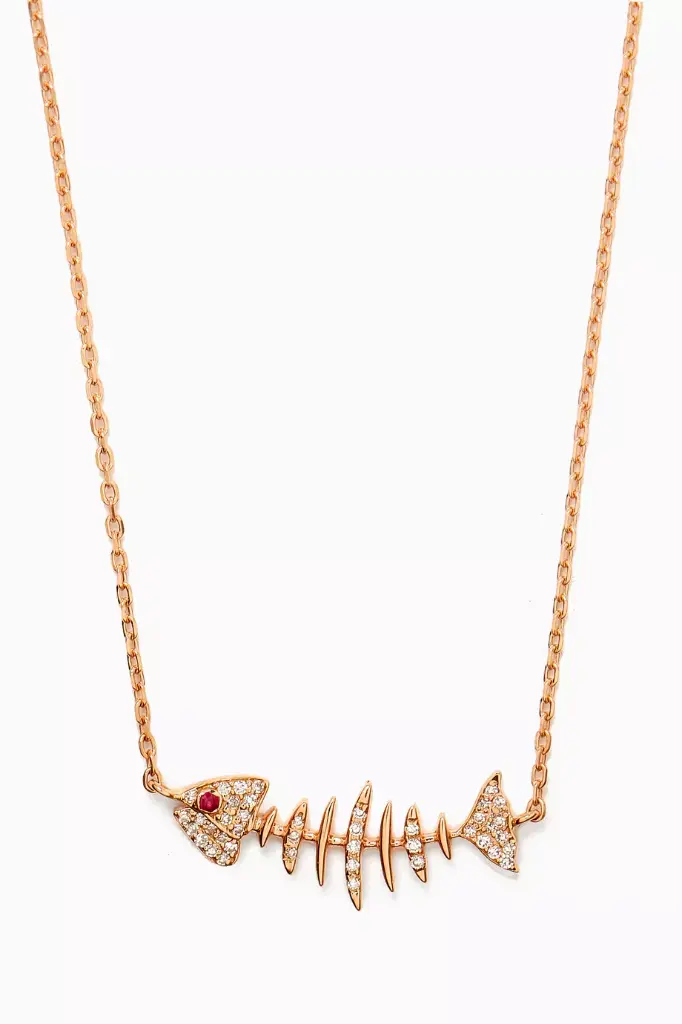 Wishbone Side Necklace - Ruby Eye with Diamonds