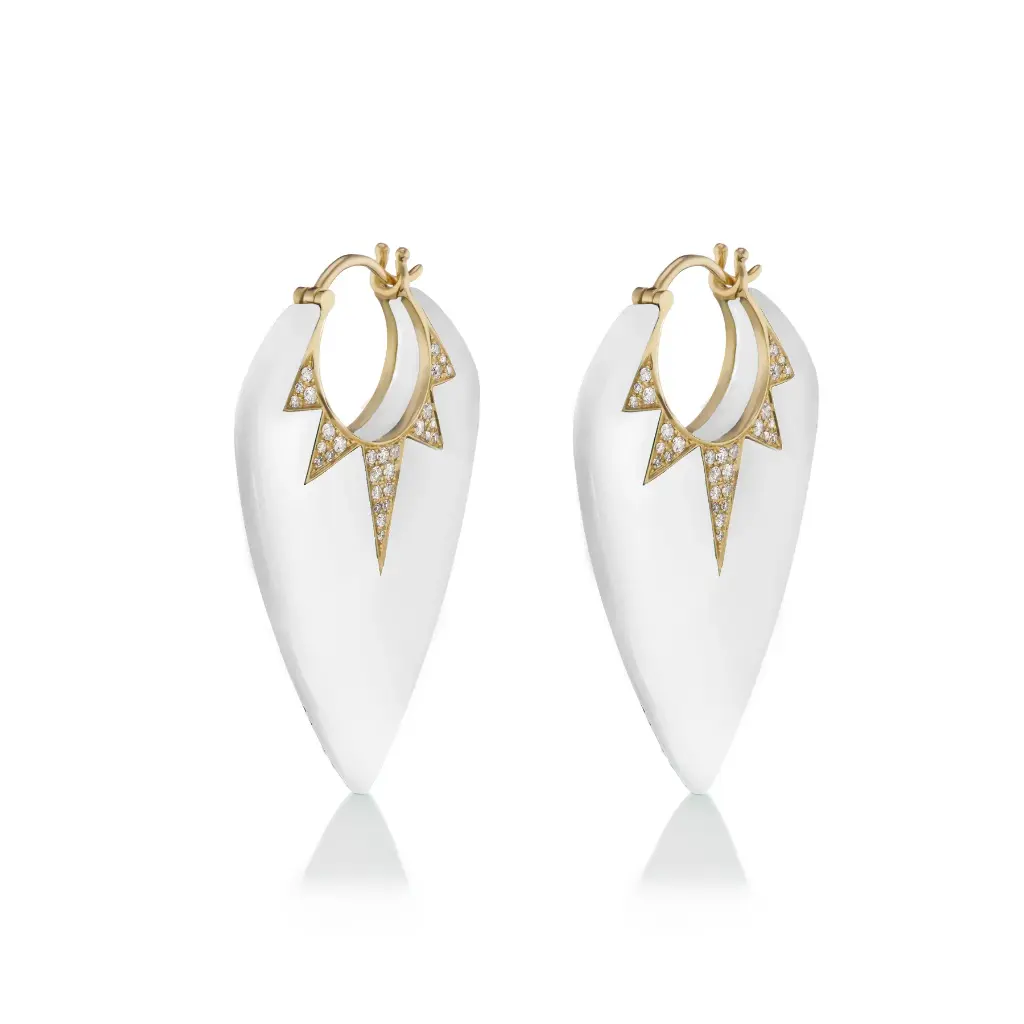 Large Guitar Pick Earrings - White Onyx