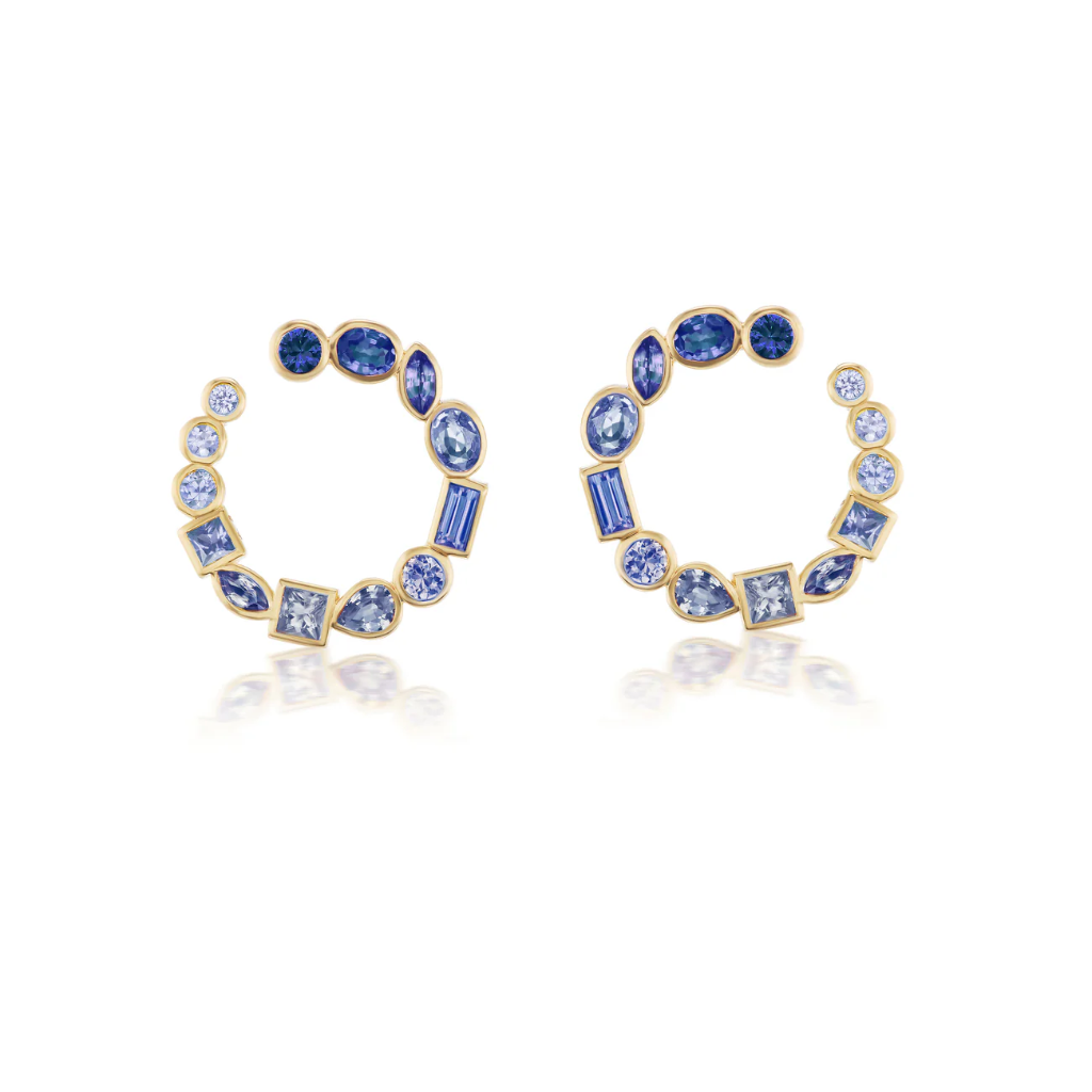 Bezel Crescent Earrings - Blue Sapphires