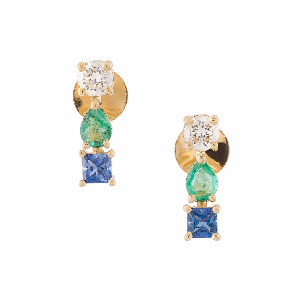 Diamond - Emerald - Blue Sapphire Earrings 