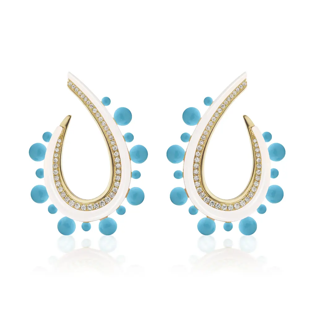 Crescent Ball Earring - White Onyx and Turquoise