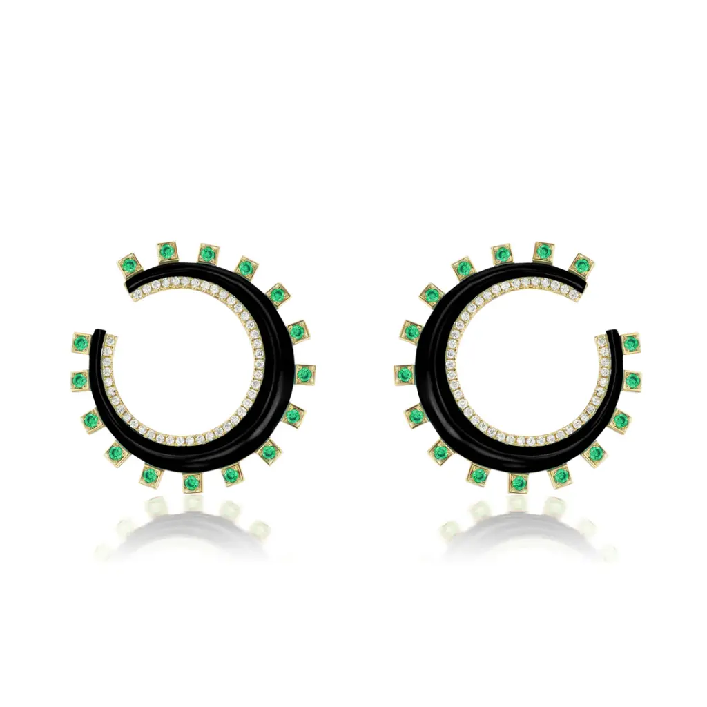 Crescent Earrings- Emeralds