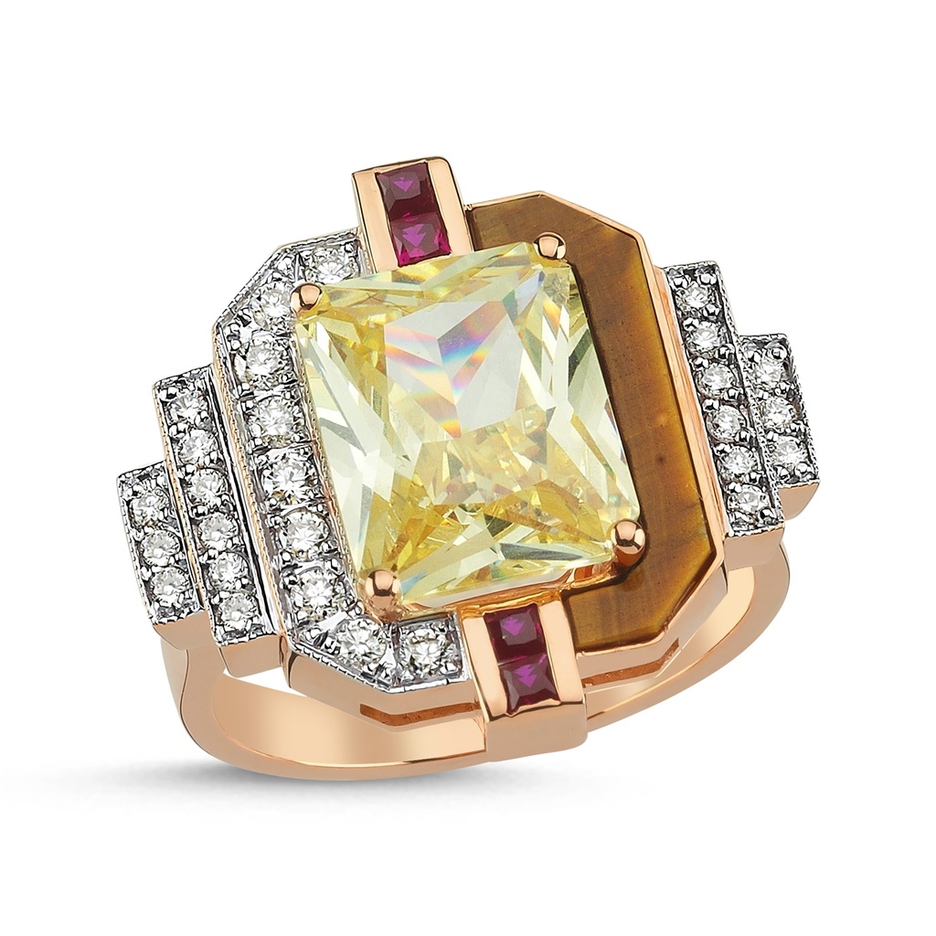 LUNA LUCE AMBERIS TIGER EYE DIAMOND TOPAZ RING