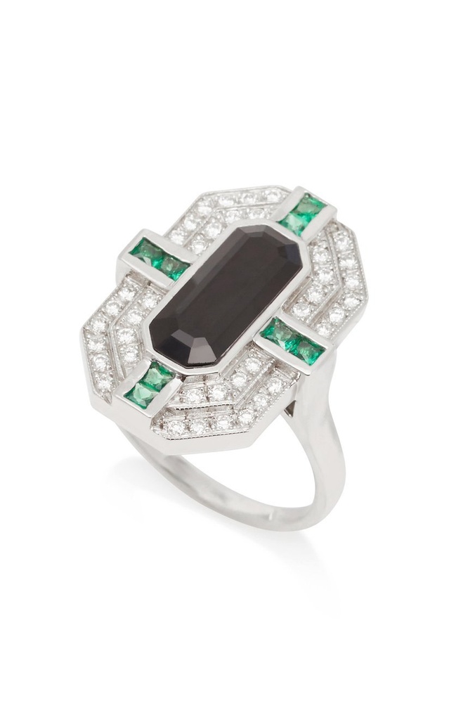 DEEP SPACE ÉCLAT BLANC ONYX AND TSAVORITE RING