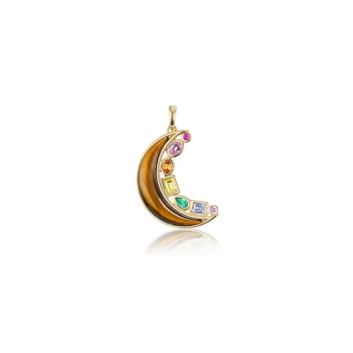 Mini Crescent Moon Inlay Pendant - Tiger's Eye