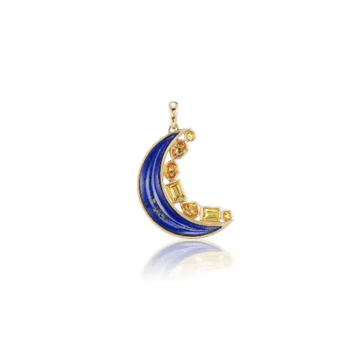 Mini Crescent Moon Inlay Pendant - Lapis 
