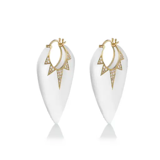 [SORGTRWONX2] Large Guitar Pick Earrings - White Onyx 