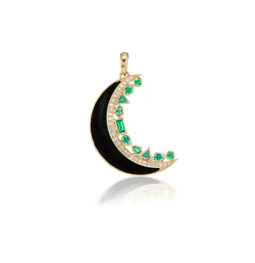 [SOR-BLKEMPNDTL] Crescent Moon Inlay Pendant - Onyx