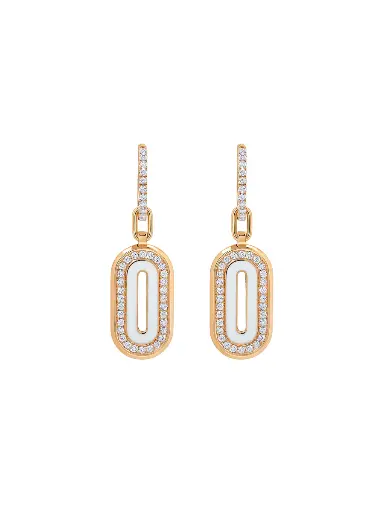 Battuta Bone White Pendant Drop Earrings - Rose Gold