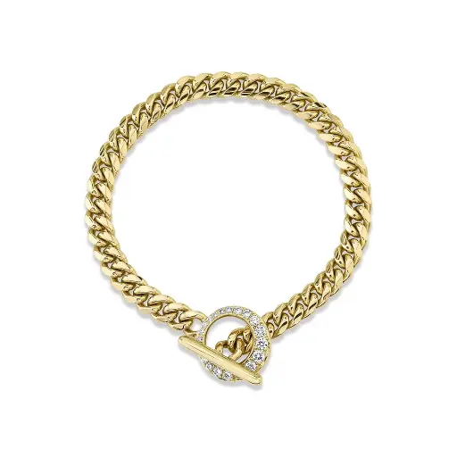 [QNBRCLTPAVDIA] Queen Cuban Bracelet with Pavé Diamond Unity Toggle